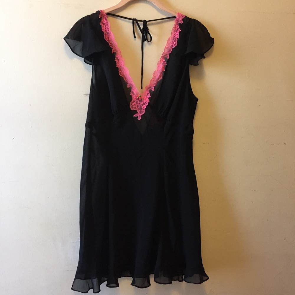 Black sheer chiffon chemise size L
